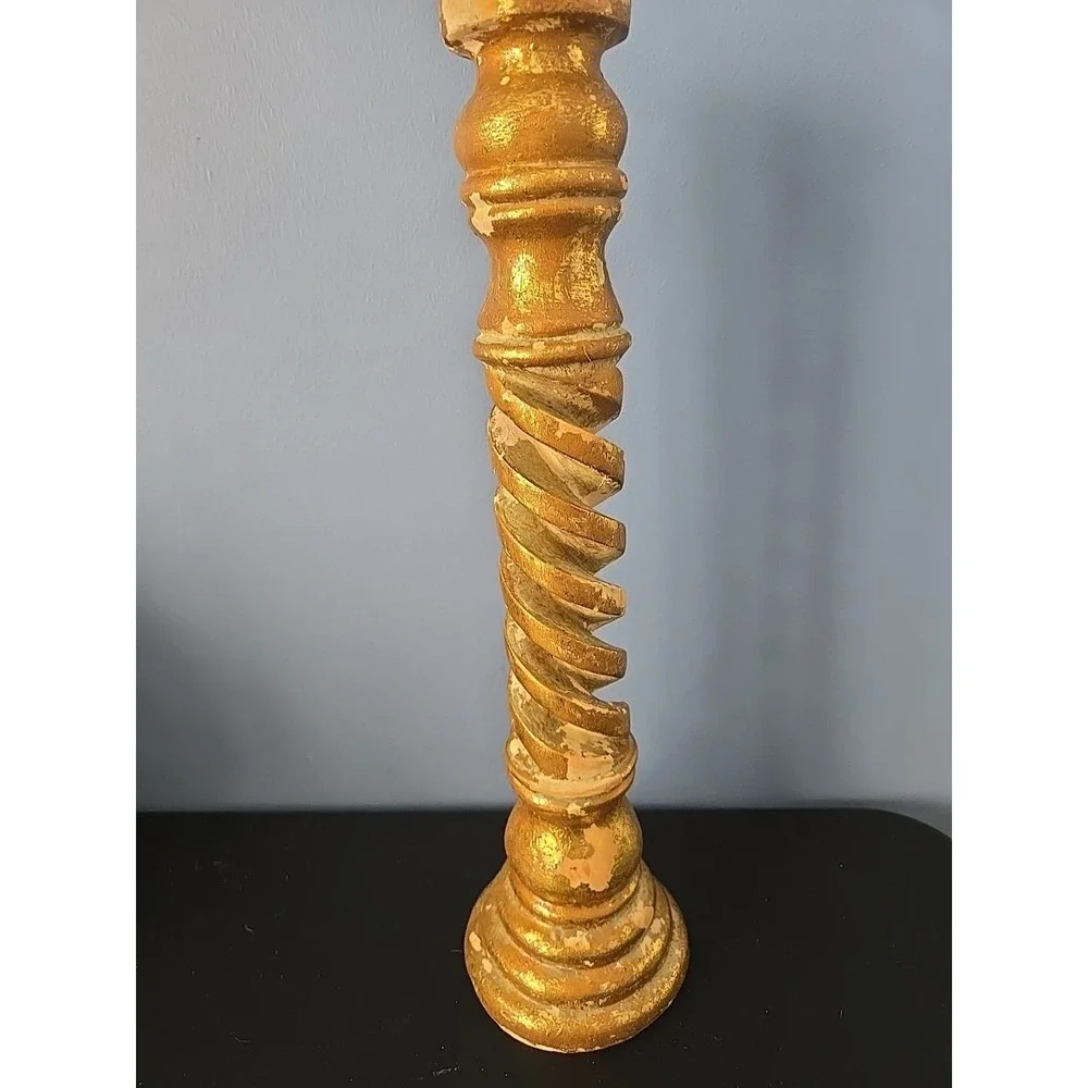 Vintage Spiral Twist Candle Holder Gilded Gold Finish Heavy Resin 14